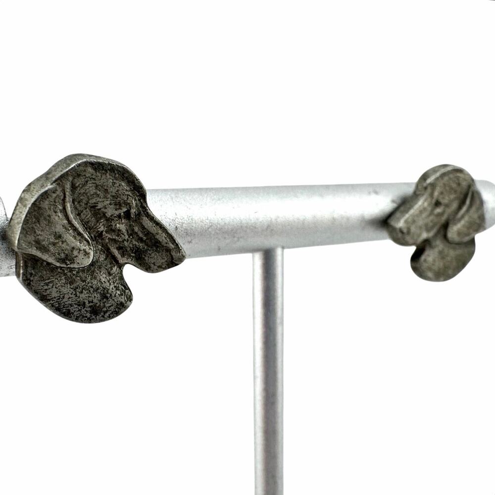 Vintage Dachshund Dog Pet Signed Rawcliffe 1983 Pewter Stud .25” Earrings